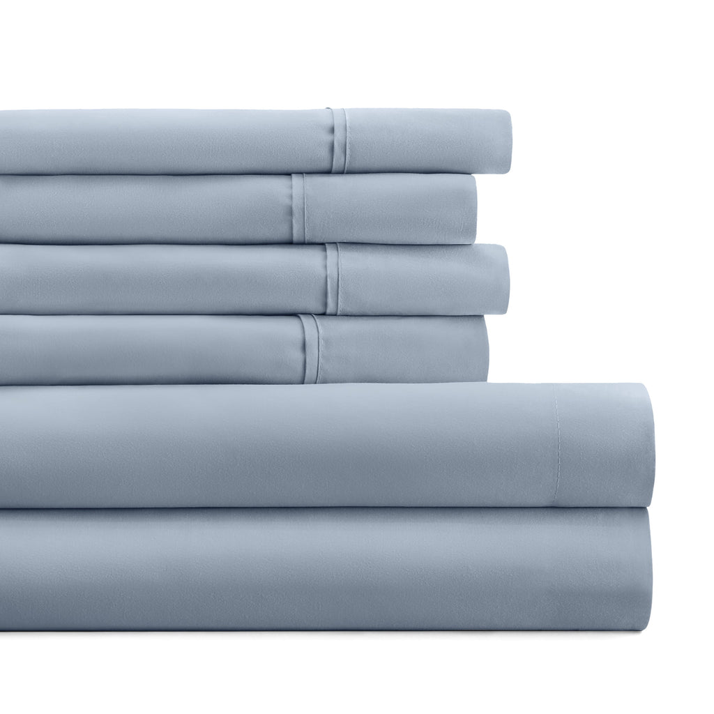Breathable Luxury Queen, Light Blue Solid Microfiber 6 Piece Bed Sheet Set - Breathable Egyptian Cotton Flat & Fitted Sheets - Default Title