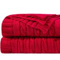Lightweight Warm 100% Cotton Cable Knit Throw, Super Soft Warm Knitted Blanket Home Decor, 51"x67", Red - Super Soft Reversible Sherpa Flannel Blanket - Default Title
