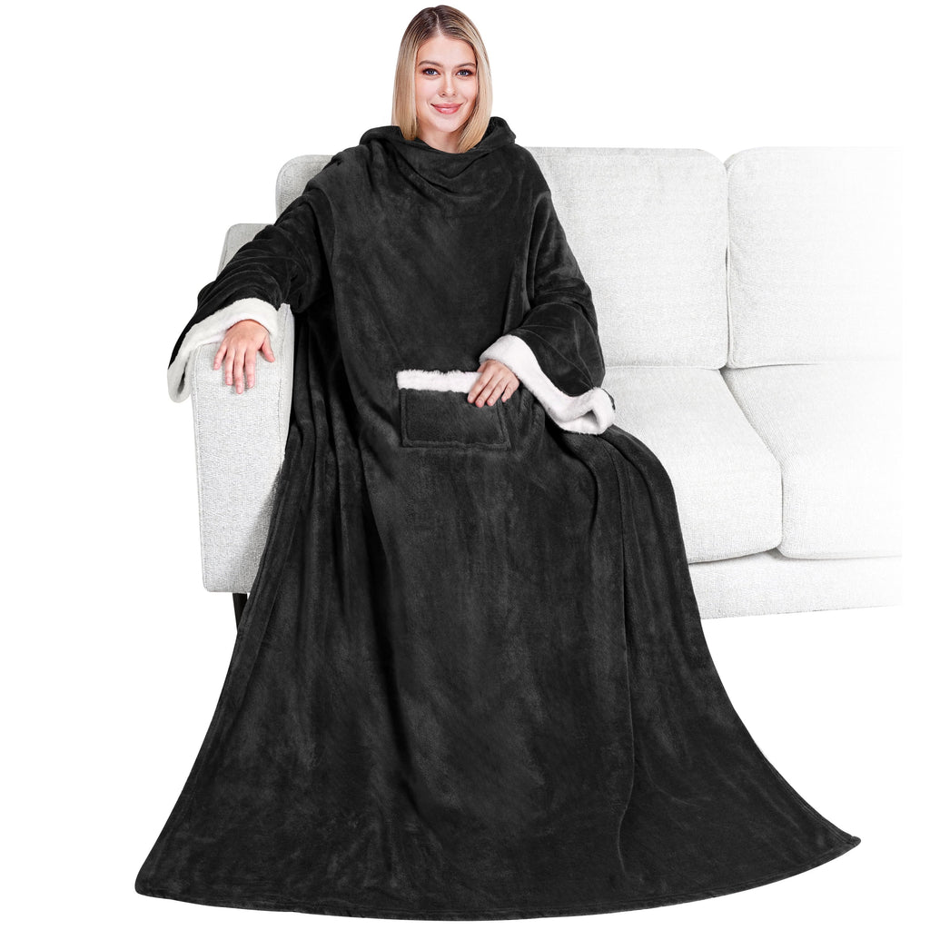 Decorative Knitted Fleece Blanket with Sleeves for Women Men Adults, Wearable Blanket Warm Soft Plush, Snuggle Pocket Sleeved TV Throw W... - Cozy Fleece Throw Blanket for Couch & Bed - Default Title