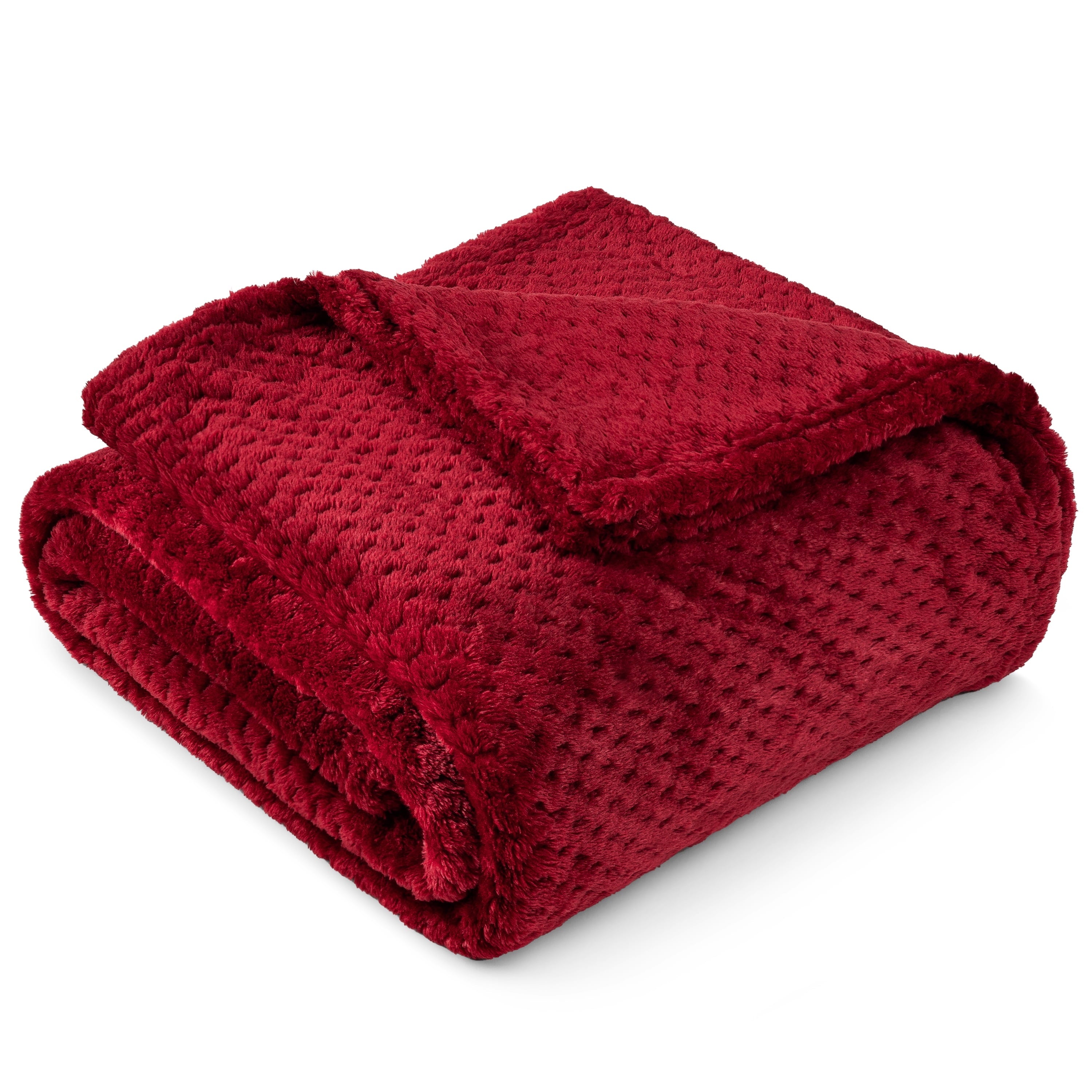 Decorative Knitted Maroon Red Throw Blanket for Couch, Twin Bed, Soft Fleece Throws for Sofa Chair, Fuzzy Waffle Textured Blanket, Cozy ... - Super Soft Reversible Sherpa Flannel Blanket - Default Title