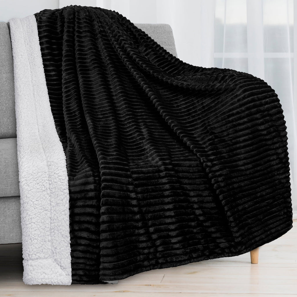 Reversible Sherpa Reversible Sherpa Fleece Throw Blanket Black, Plush Flannel Throw, Ultra Soft Warm Ribbed Microfiber Blanket for Sofa... - Super Soft Reversible Sherpa Flannel Blanket - Default Title