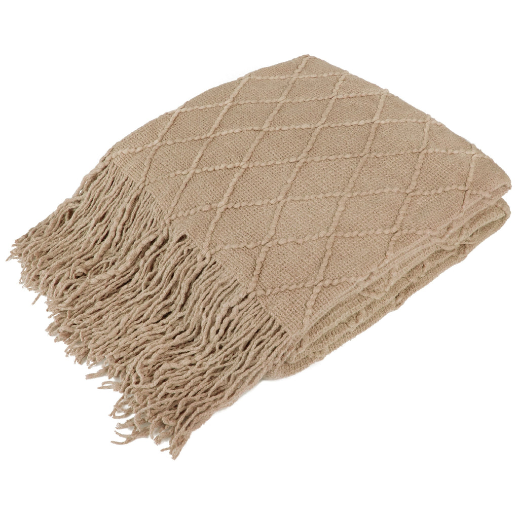 Cozy Fleece Tan Taupe Knit Throw Blanket for Couch Bed, Soft Knitted Farmhouse Sofa Throw for Living Room, Lightweight Decorative... - Cozy Fleece Throw Blanket for Couch & Bed - Default Title