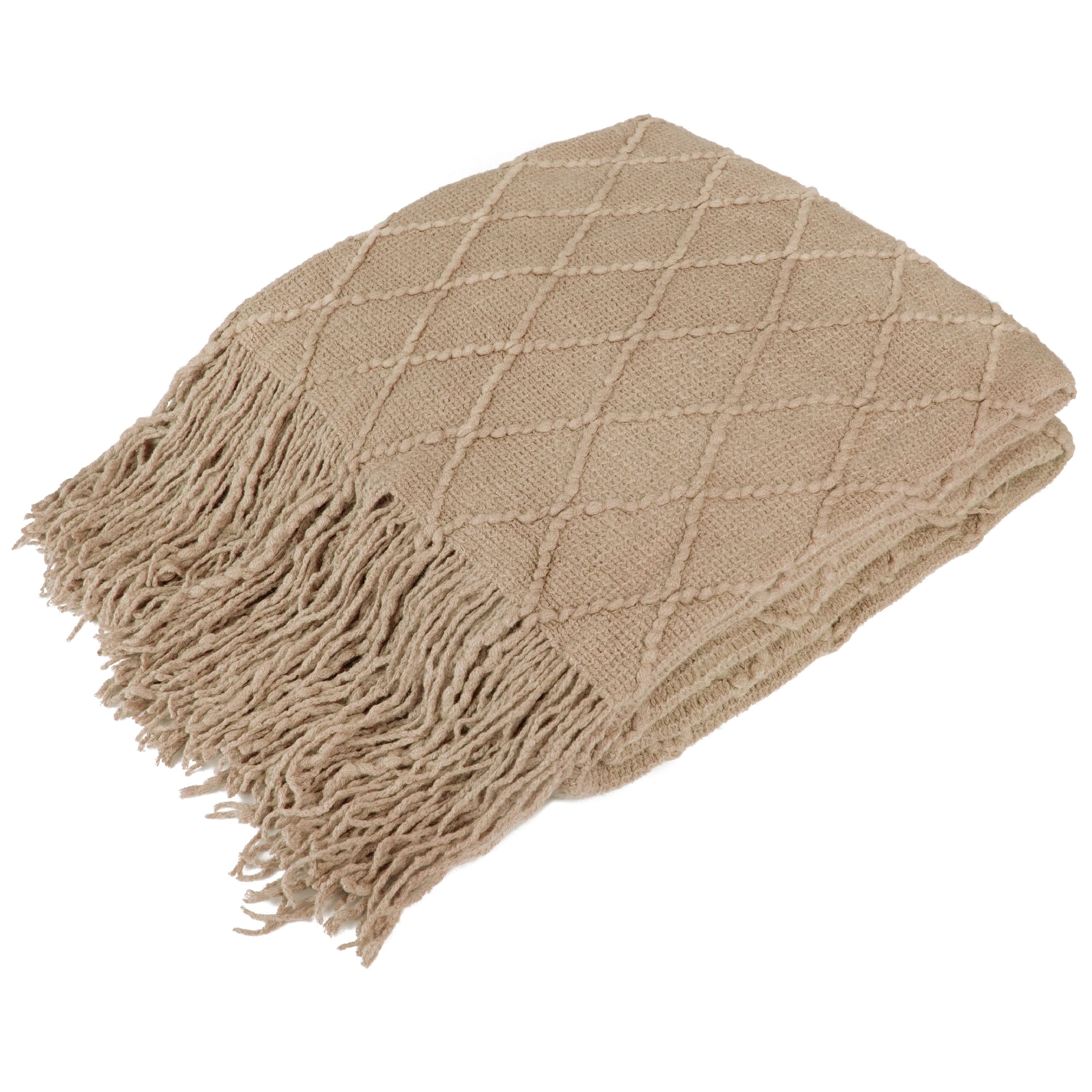 Cozy Fleece Tan Taupe Knit Throw Blanket for Couch Bed, Soft Knitted Farmhouse Sofa Throw for Living Room, Lightweight Decorative... - Cozy Fleece Throw Blanket for Couch & Bed - Default Title