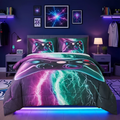 All-Season Queen Size Gaming Comforter Set for Boys,3-Piece 3D Green Purple Lightning Game Controller Bedding Set for Kids Teens - Hypoallergenic Ultra-Fluffy Quilt for Winter - Default Title