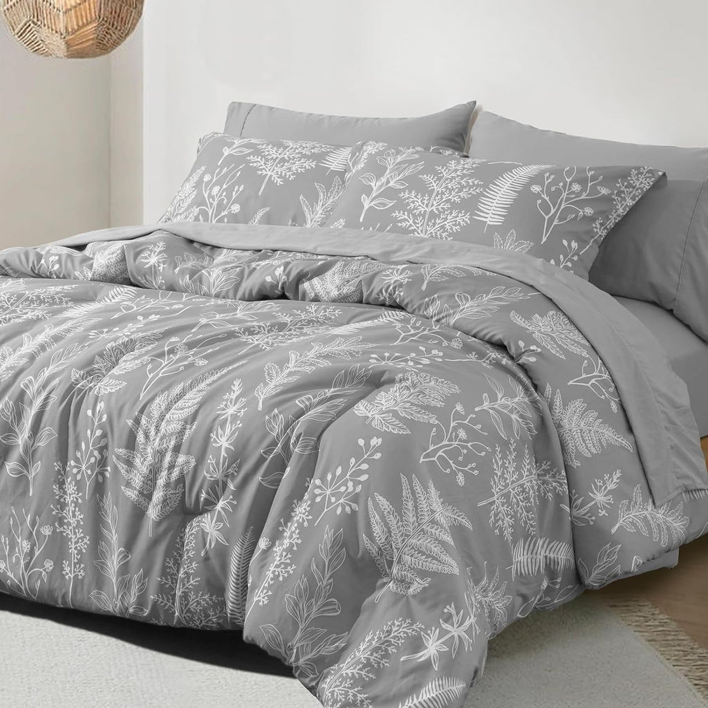 Fluffy Down Alternative 7 Pieces Printed King Comforter Set, Lightweight Reversible Botanical Bedding Set Include Comforter, Pillow Shams, Fl... - Hypoallergenic Ultra-Fluffy Quilt for Winter - Default Title