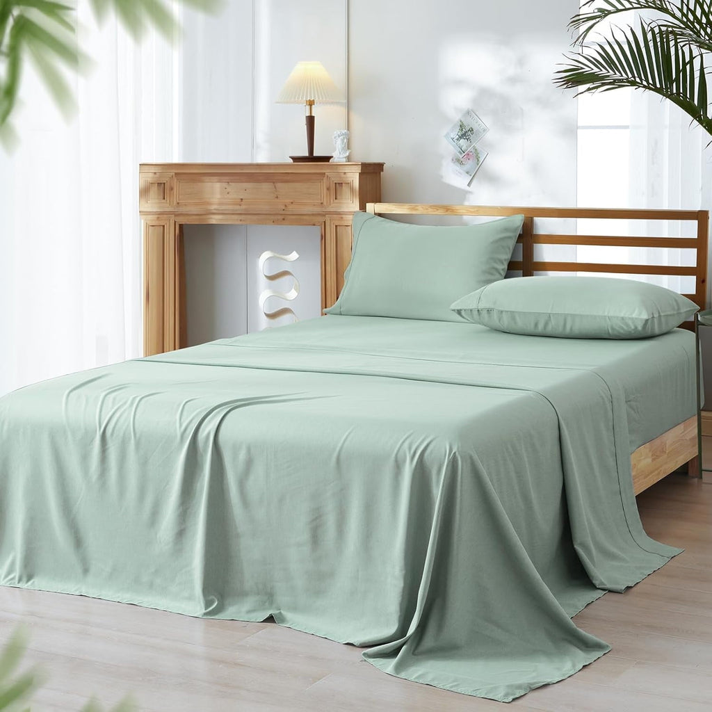 Premium Egyptian Cotton Bamboo Bed Sheet Sets, 4 Pieces King Silky Soft Bedding Sheets, 1800 Thread Count 16 Inch Deep Pockets, Sage Green - Luxury Bed Sheet Set with Deep Pockets - Default Title