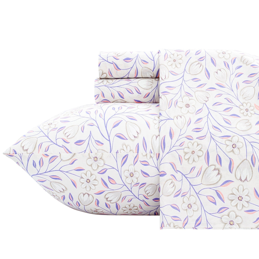 Premium Egyptian Cotton 100% Cotton Full Size Sheets,4 Piece Pure Percale Bed Sheets Set Deep Pocket Fits Mattress Upto 15",floral vine pattern - Premium Ultra-Soft Pillowcase Pair for Sleeping - Default Title