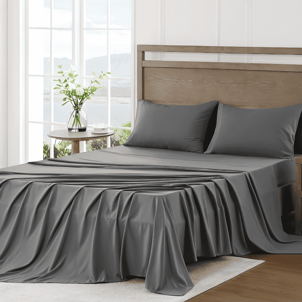 Wrinkle-Resistant 4 Piece Bed Sheet Set, Queen Size Upgraded Cooling Deep Pocket Comfy Breathable Hotel Luxury Bedding, Extra Soft Wrin... - Luxury Bed Sheet Set with Deep Pockets - Default Title