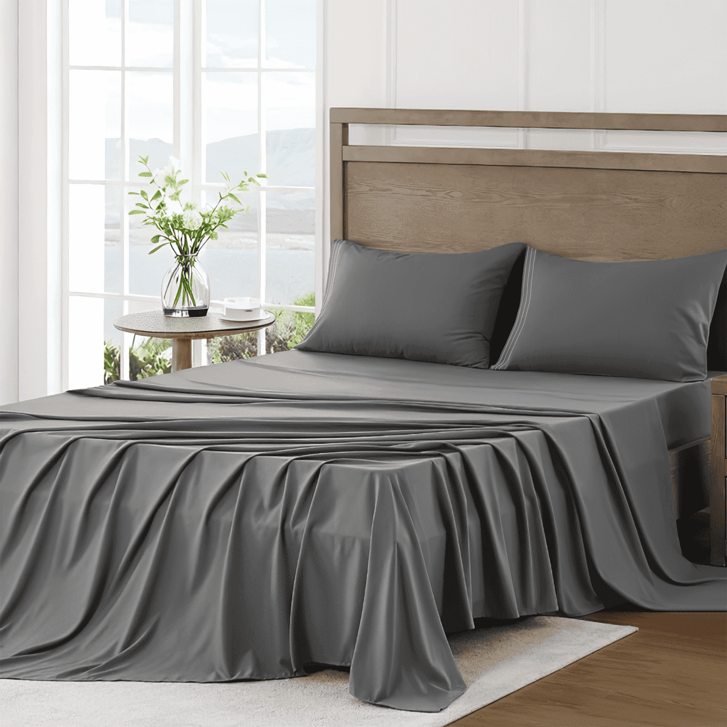 Wrinkle-Resistant 4 Piece Bed Sheet Set, Queen Size Upgraded Cooling Deep Pocket Comfy Breathable Hotel Luxury Bedding, Extra Soft Wrin... - Luxury Bed Sheet Set with Deep Pockets - Default Title