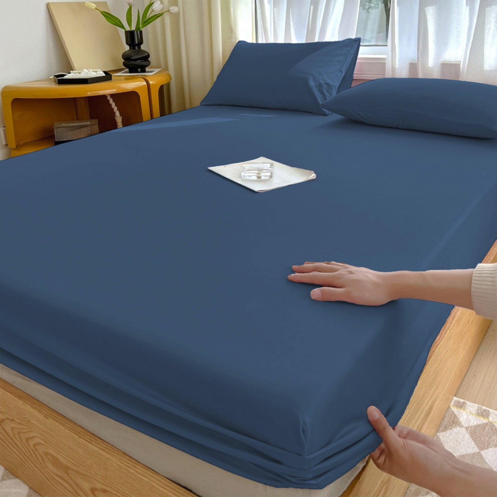 Breathable Luxury Egyptian Cotton Fitted Sheet Queen Size - 400 Thread Count Queen Size Fitted Sheet Only, Extra Soft, Cooling, 15" Dee... - Premium Ultra-Soft Pillowcase Pair for Sleeping - Default Title