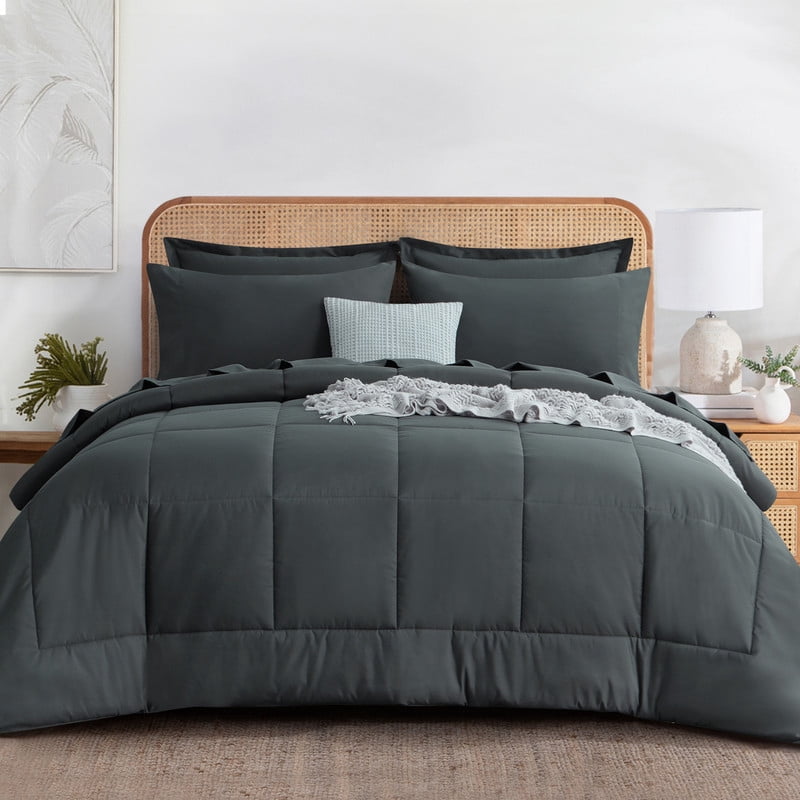All-Season 7 Pieces Comforter Set with Sheets - Bed in a Bag with Comforter and All Season Sheets, Pillowcases,Dark Gray,Queen - Hypoallergenic Ultra-Fluffy Quilt for Winter - Default Title