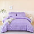 Fluffy Down Alternative 8-Pieces Boho Bedding Set Full Lavender Striped Bed in a Bag for Girls Women Soft Fluffy Purple Comforter Set with Sh... - Luxurious Quilted Duvet Cover Set - Default Title