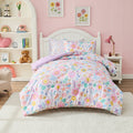 Luxurious Quilted Floral Comforter Set, Soft Microfiber Flower Bedding Set, 5 Pieces with Comforter, Sheets and Pillowcases, Twin - Luxurious Quilted Duvet Cover Set - Default Title