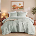 Luxurious Quilted Full/Queen Comforter Sets, Reversible 3 Piece Extra Soft Bedding Set, Chambray Print Sage Green Comforter Bed Set wit... - Cloud-Like Soft Lightweight Bed Comforter - Default Title