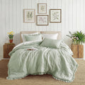 All-Season Full/Queen Comforter Set Sage, 3 Pieces Quilted Ruffle Comforters Full/Queen Size, Solid Bedding Comforters Sets, Gif... - Luxurious Quilted Duvet Cover Set - Default Title