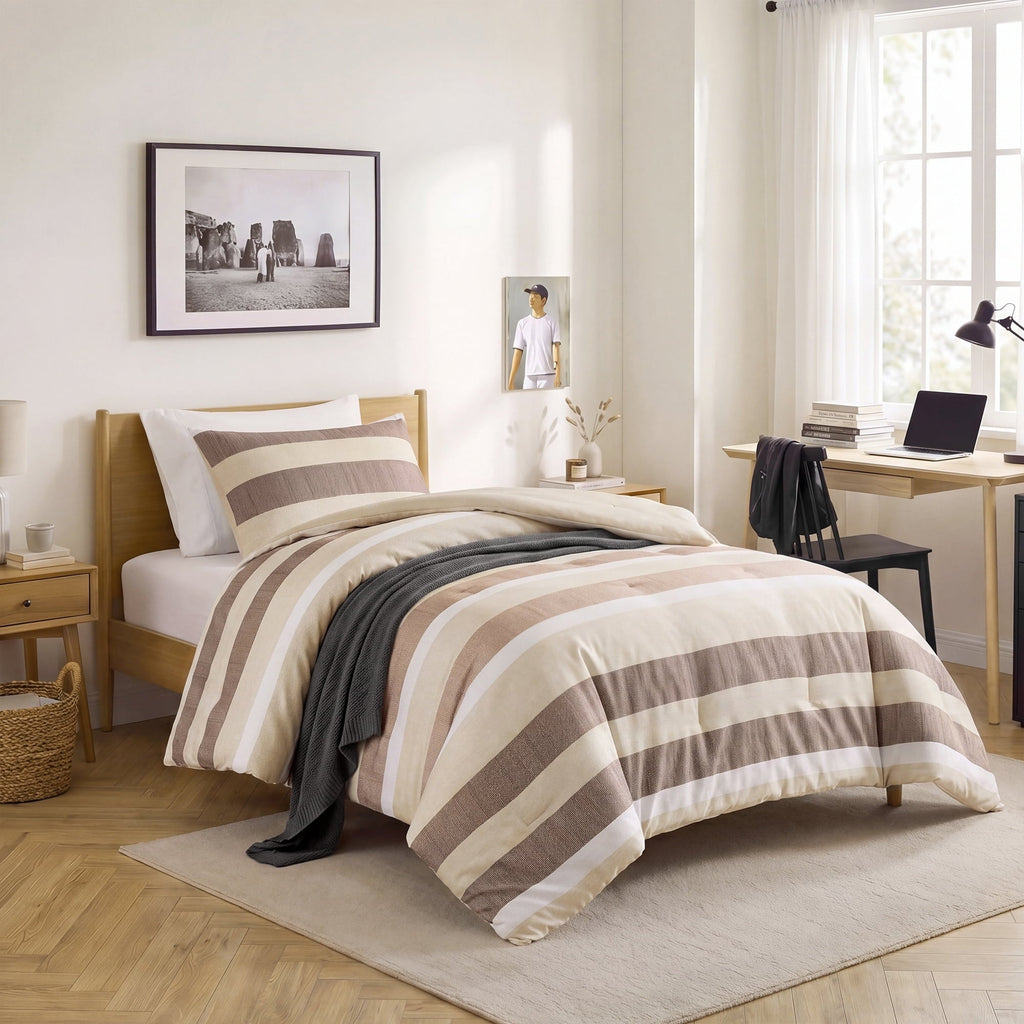Heavyweight Warmth 2-Piece Comforter Sets, Reversible Striped Comforter Set for Dorm, Lightweight All Season Bedding Set with Pillow Sha... - Cloud-Like Soft Lightweight Bed Comforter - Default Title