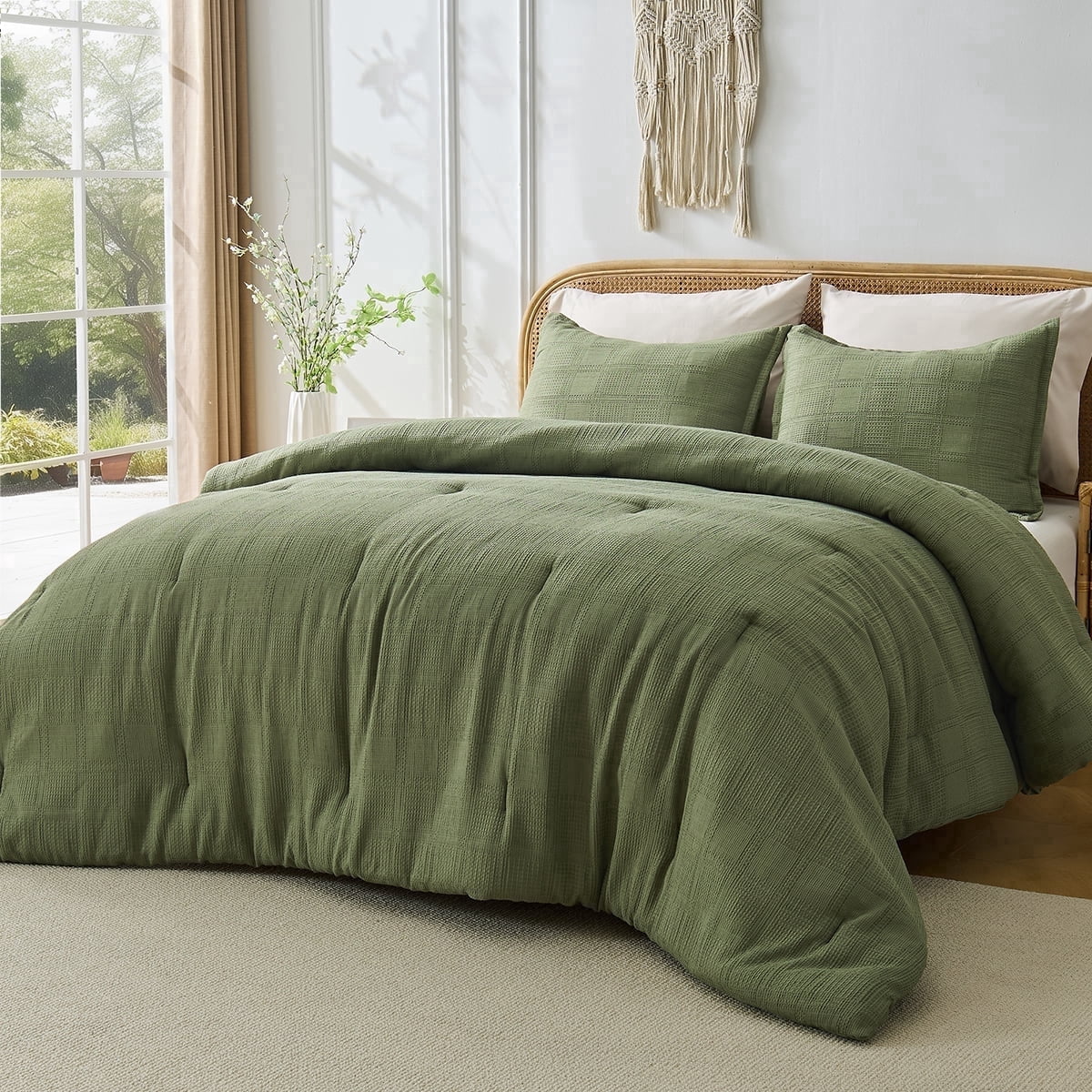 Heavyweight Warmth Waffle Weave Comforter Set Full/Queen Size, Lightweight & Breathable Comforter Bet Set for All Season, 3-Piece Textur... - Hypoallergenic Ultra-Fluffy Quilt for Winter - Default Title