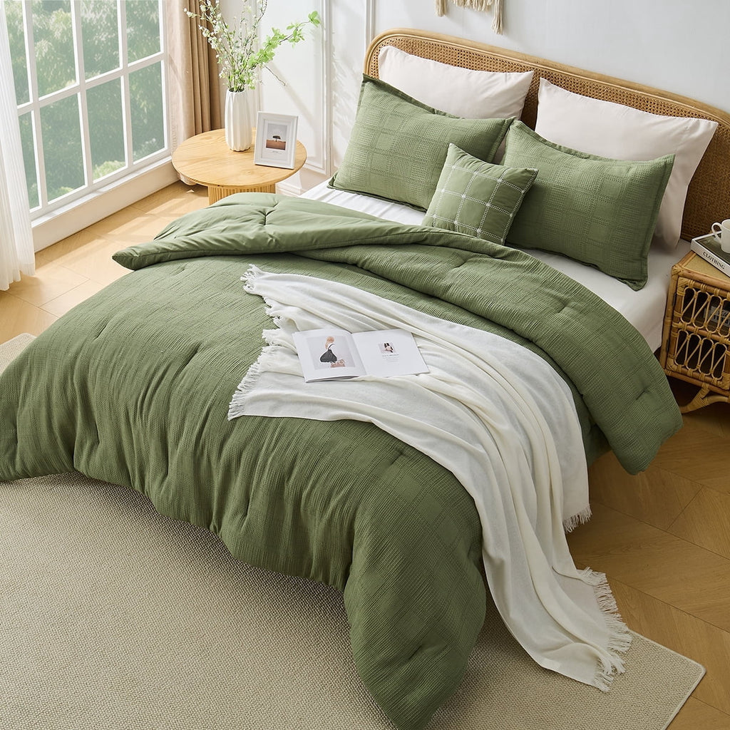 Fluffy Down Alternative Waffle Weave Comforter Set with Throw Blanket for Couch, 5-Piece King/Cal King Size Lightweight Comforter Bet Set for... - Luxurious Quilted Duvet Cover Set - Default Title