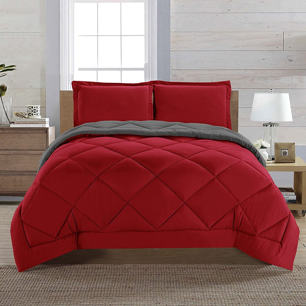 Hypoallergenic Cloud Reversible 3pc Comforter Set- Available In A Few Sizes And Colors , Full/Queen, Red/Gray - All-Season Down Alternative Comforter Insert - Default Title