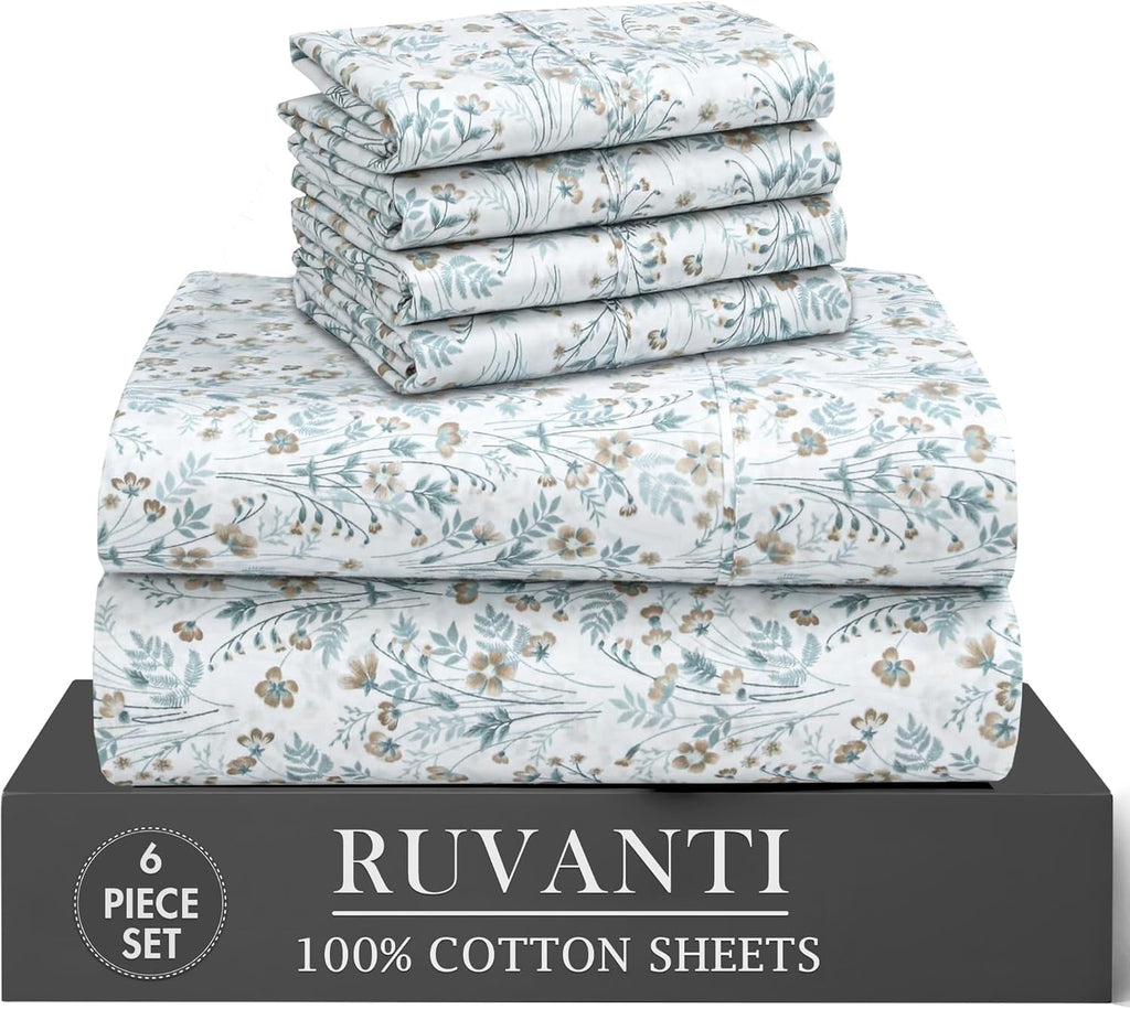 Ultra-Soft 6 Pcs Cotton Sheets - 100% Natural Cotton Soft, Lightweight & Breathable Crispy Percale Bed Sheets, King Size Sheets ... - Cooling Hotel Quality Bedding Sheets and Pillowcases - Default Title