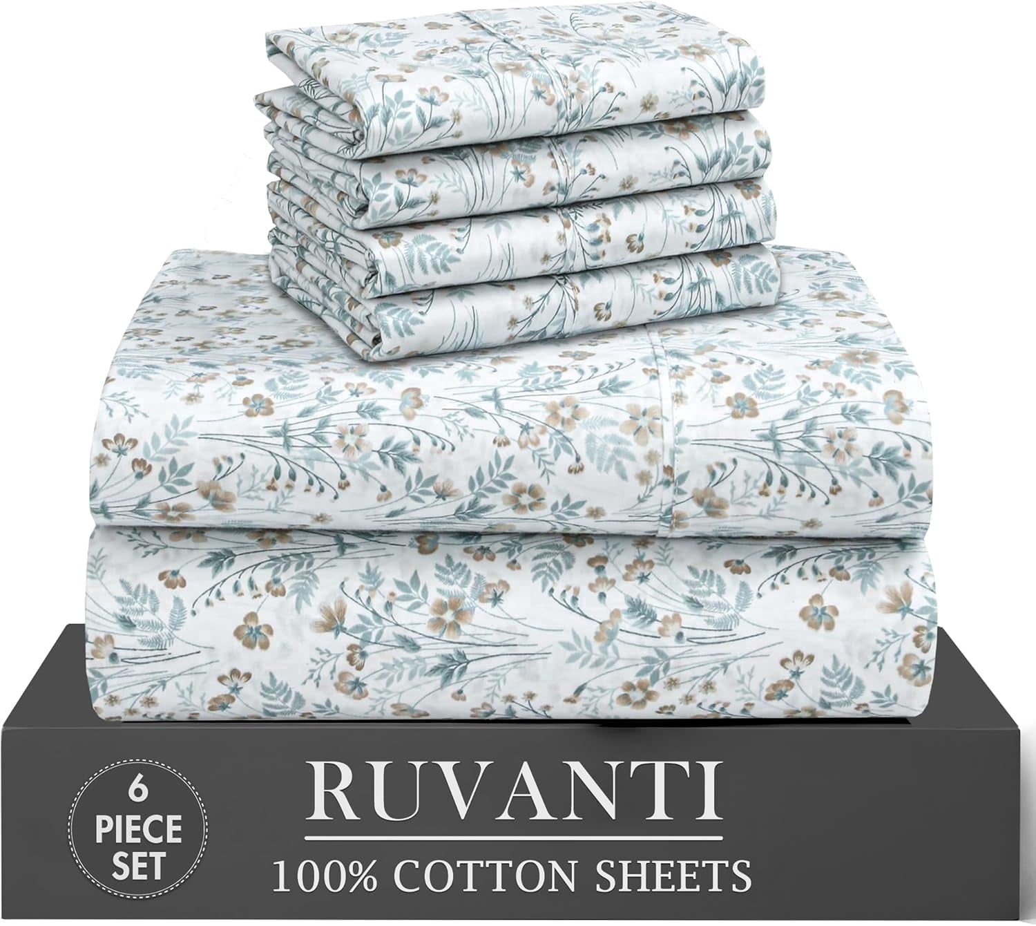 Ultra-Soft 6 Pcs Cotton Sheets - 100% Natural Cotton Soft, Lightweight & Breathable Crispy Percale Bed Sheets, King Size Sheets ... - Cooling Hotel Quality Bedding Sheets and Pillowcases - Default Title