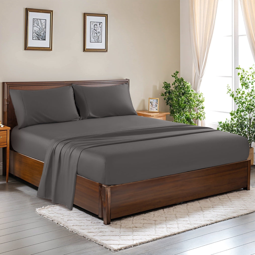 Premium Egyptian Cotton 100% Cotton Bed Sheets Set, 1000 Thread Count 4 Piece Luxury Soft Sheets Set with 16" Deep Pocket, Queen, Dark Gray - Breathable Egyptian Cotton Flat & Fitted Sheets - Default Title