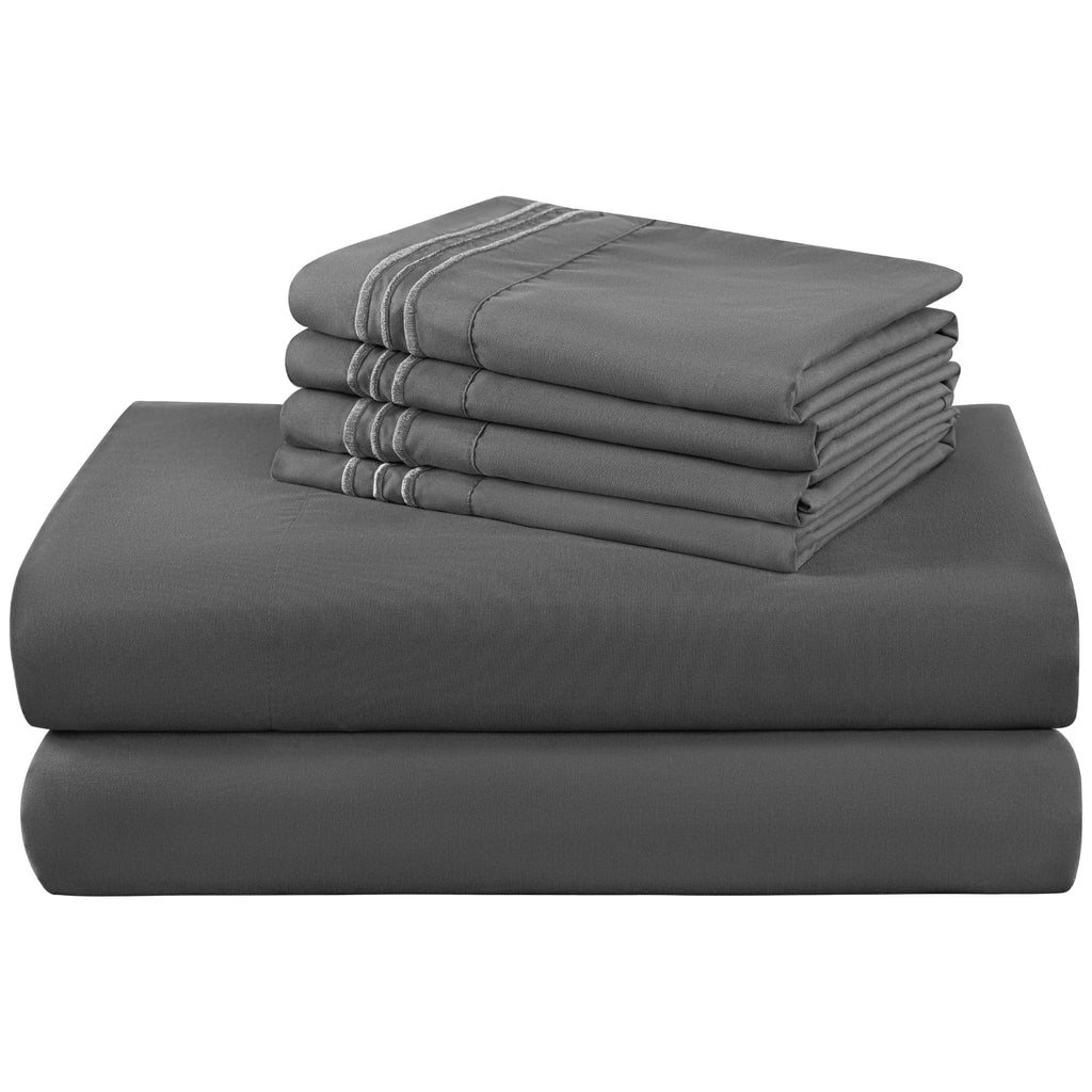 Ultra-Soft 6 Pieces Bed Sheet Set, 1800 Series Soft Microfiber Queen Sheets with 16" Deep Pocket, Dark Gray - Luxury Bed Sheet Set with Deep Pockets - Default Title