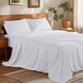 Cooling Sateen Bed Sheets Set, Microfiber Deep Pocket 4 Pieces Luxury Soft Sheet Set, Queen, White - Premium Ultra-Soft Pillowcase Pair for Sleeping - Default Title