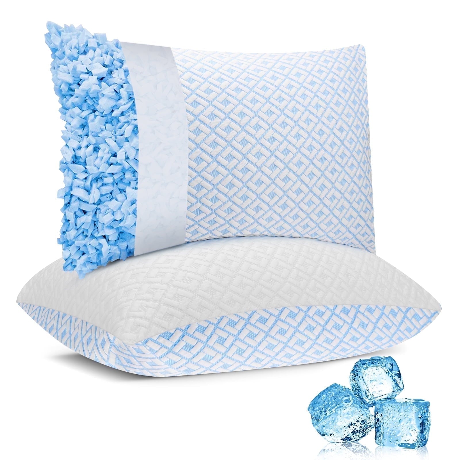 Fluffy Shredded Cooling Bed Pillows for Sleeping Shredded Memory Foam Pillows Queen Size Set of 2 Pack - Hotel Quality Plush Sleeping Pillows - Default Title