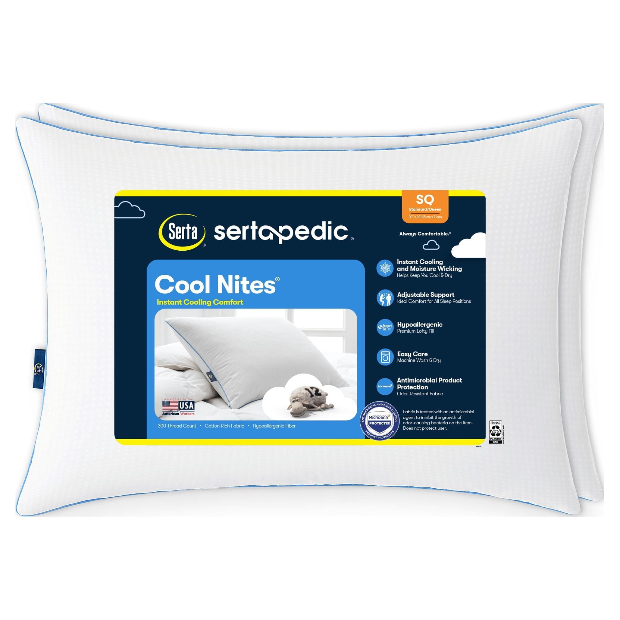 Decorative Plump Cool Nites Bed Pillow, Standard/Queen, 2 Pack - Ergonomic Memory Foam Pillow for Neck Pain Support - Default Title