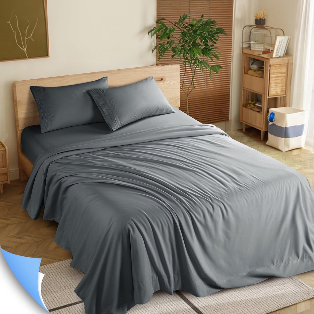 Breathable Luxury Shilucheng 4 Pieces Luxury Bed Sheets Set, Plush Microfiber Bed Sheets, 16" Deep Pocket, Queen, Dark Gray - Breathable Egyptian Cotton Flat & Fitted Sheets - Default Title