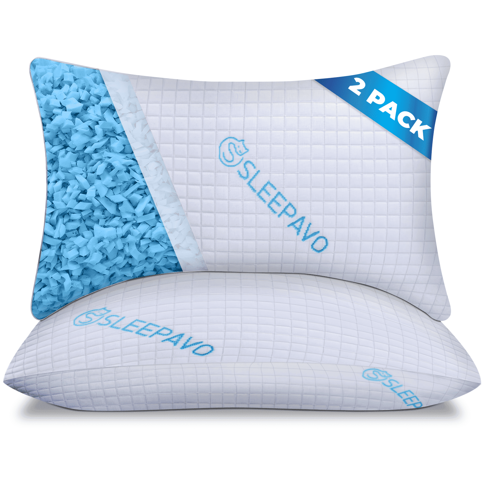 Orthopedic Support Adjustable Shredded Memory Foam Pillows Queen Size Set of 2 - Extra Soft Cooling Bamboo Bed Pillows for Sleeping - Ba... - Ergonomic Memory Foam Pillow for Neck Pain Support - Default Title