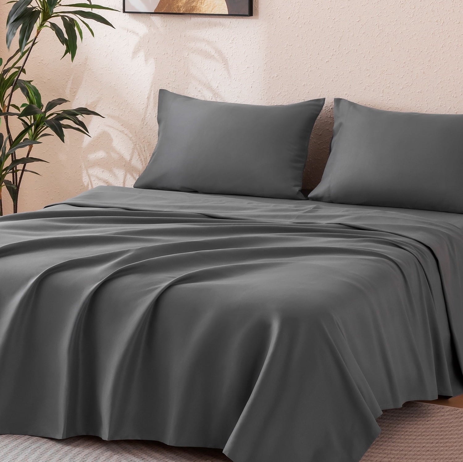 Wrinkle-Resistant Sheet Set Twin Size Gray, 3 Pieces 140 GSM Brushed Elastic Fitted Soft & Cozy Bed Sheets Set with Deep Pocket - Cooling Hotel Quality Bedding Sheets and Pillowcases - Default Title