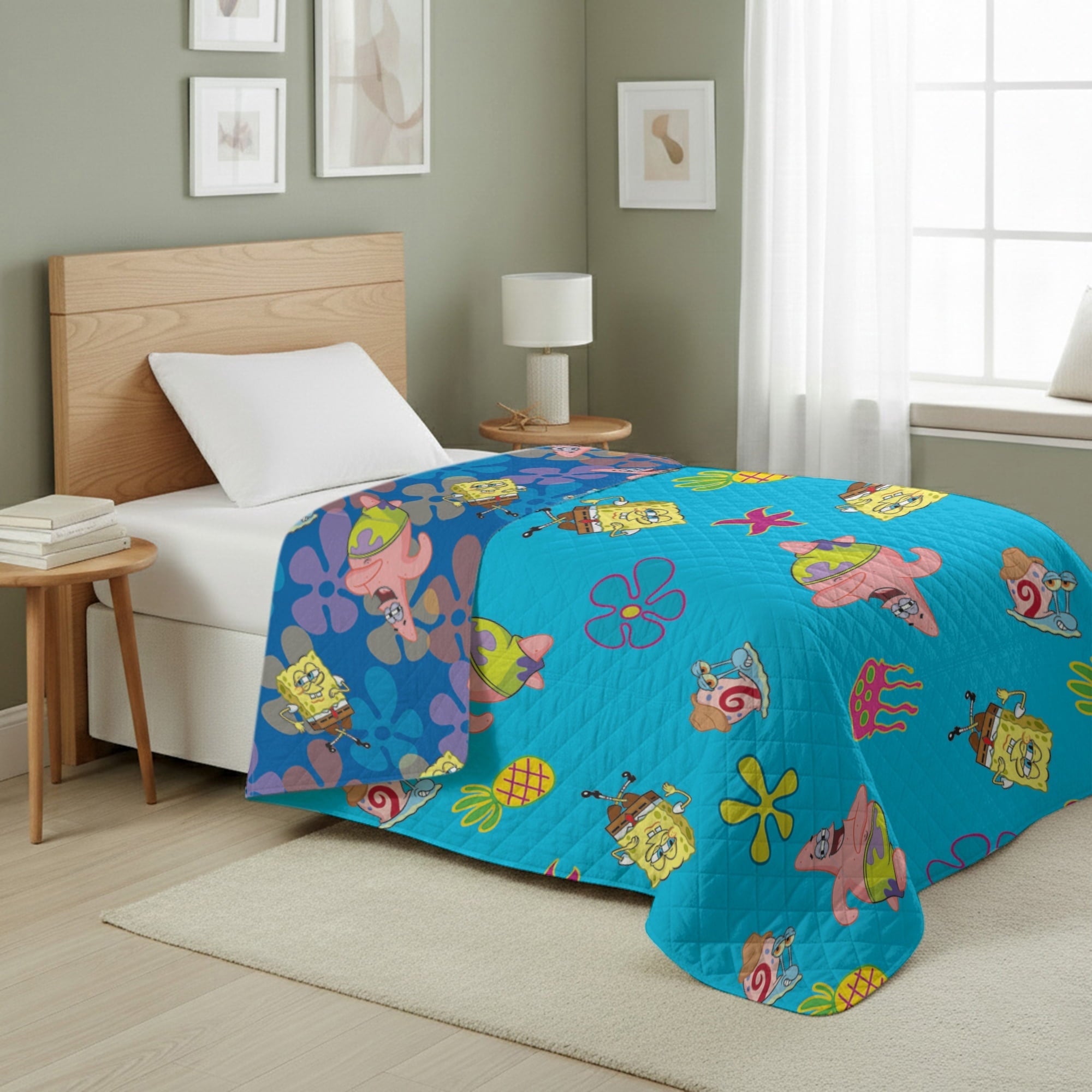 Super Soft Flannel Spongebob Tropical Waltz Quilted Throw Blanket 60x80 inches, Kids Character Bedding - Cozy Fleece Throw Blanket for Couch & Bed - Default Title