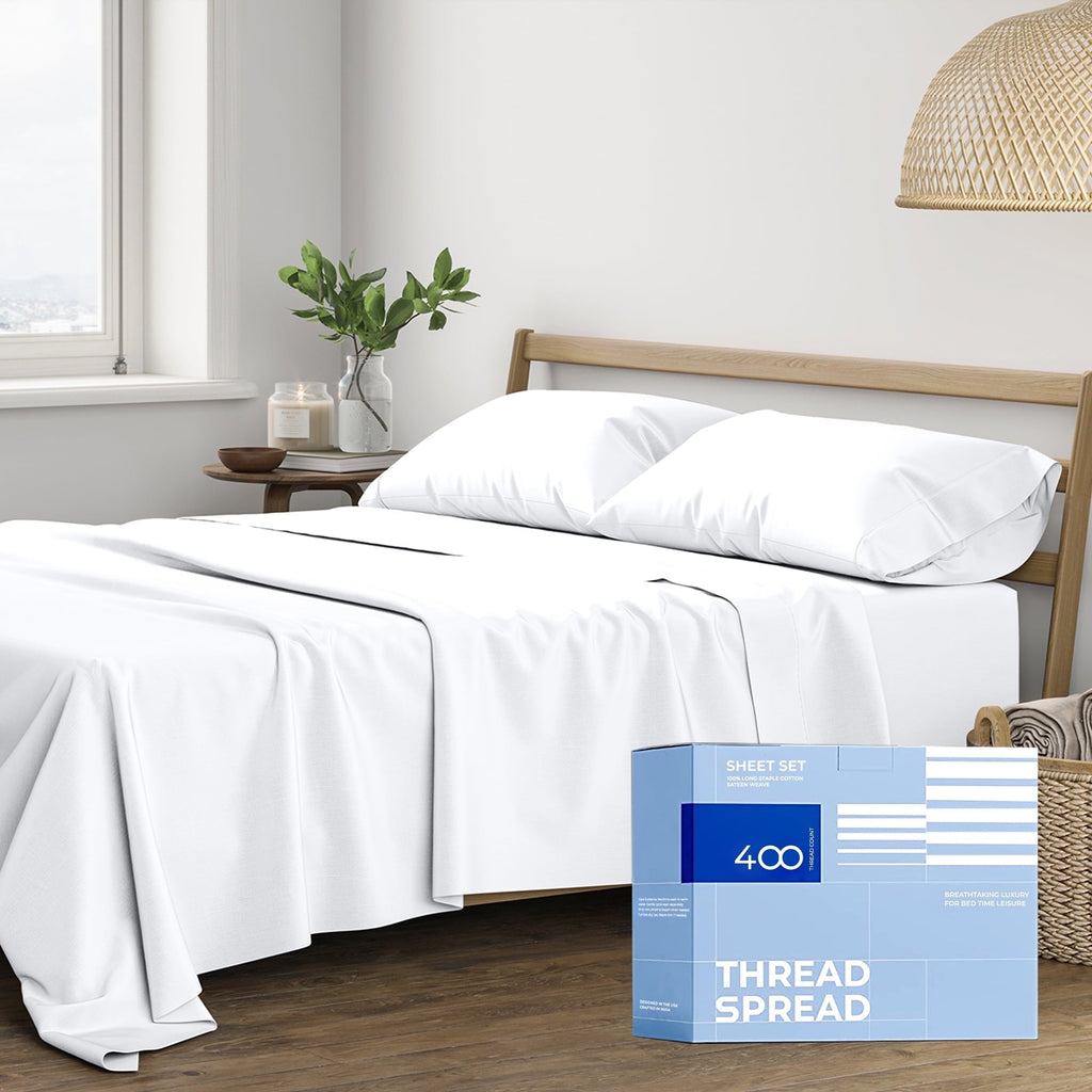 Premium Egyptian Cotton King Size Cotton Sheets Set - 400 Thread Count 4 PC 100% Cotton Sheets for King Bed, 16 In Deep Pocket King Size Cott... - Breathable Egyptian Cotton Flat & Fitted Sheets - Default Title