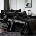 Ultra-Soft Queen Silk Black Bed Sheet Set,4 Pieces 1800 Microfiber 2 Pillowcase 20"x30" - Breathable Egyptian Cotton Flat & Fitted Sheets - Default Title