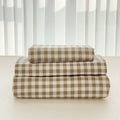 Wrinkle-Resistant Sheet Set, Soft Brushed Microfiber Taupe Plaid Sheets, 4-Piece Brown Grid Set with Deep Pocket - Breathable Egyptian Cotton Flat & Fitted Sheets - Default Title