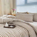 Luxurious Quilted Tan Gingham Queen Comforter Set, Taupe Plaid Bedding Set, Checked Bed Comforter 3 Pieces(Tan Gingham, Queen) - Cloud-Like Soft Lightweight Bed Comforter - Default Title