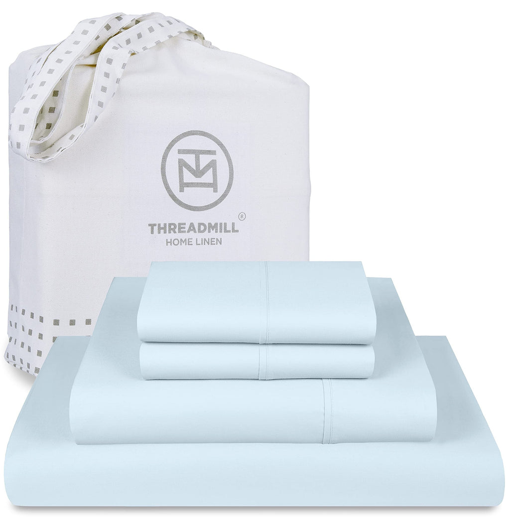 Cooling Sateen 100% Cotton King Bed Sheets Set - 4-Piece, 300 Thread Count, Lightweight Sateen, Light Blue - Breathable Egyptian Cotton Flat & Fitted Sheets - Default Title