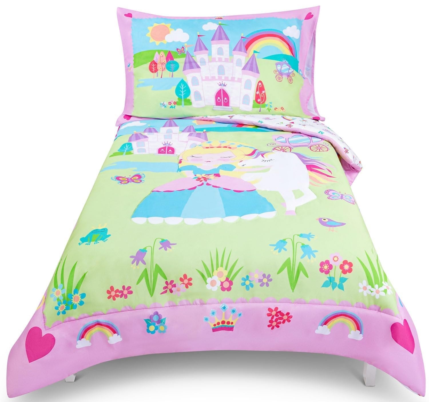 Luxurious Quilted Princess Toddler Bedding Set for Girls - 4-Piece Toddler Bed Comforter Sets for Girls, Reversible Comforter & Pillowc... - Hypoallergenic Ultra-Fluffy Quilt for Winter - Default Title