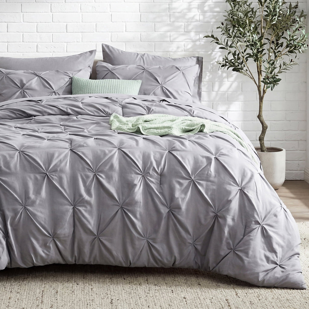 All-Season Queen Comforter Set Grey, Bed in a Bag Queen Size Bedding, 7 Pieces Pinch Pleat All Season Comforter - Cloud-Like Soft Lightweight Bed Comforter - Default Title