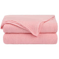 Decorative Knitted Pure Cotton Soft Cable Knit Throw Blanket Pink 50" x 70" - Luxury Knitted Decorative Throw Blanket with Fringes - Default Title