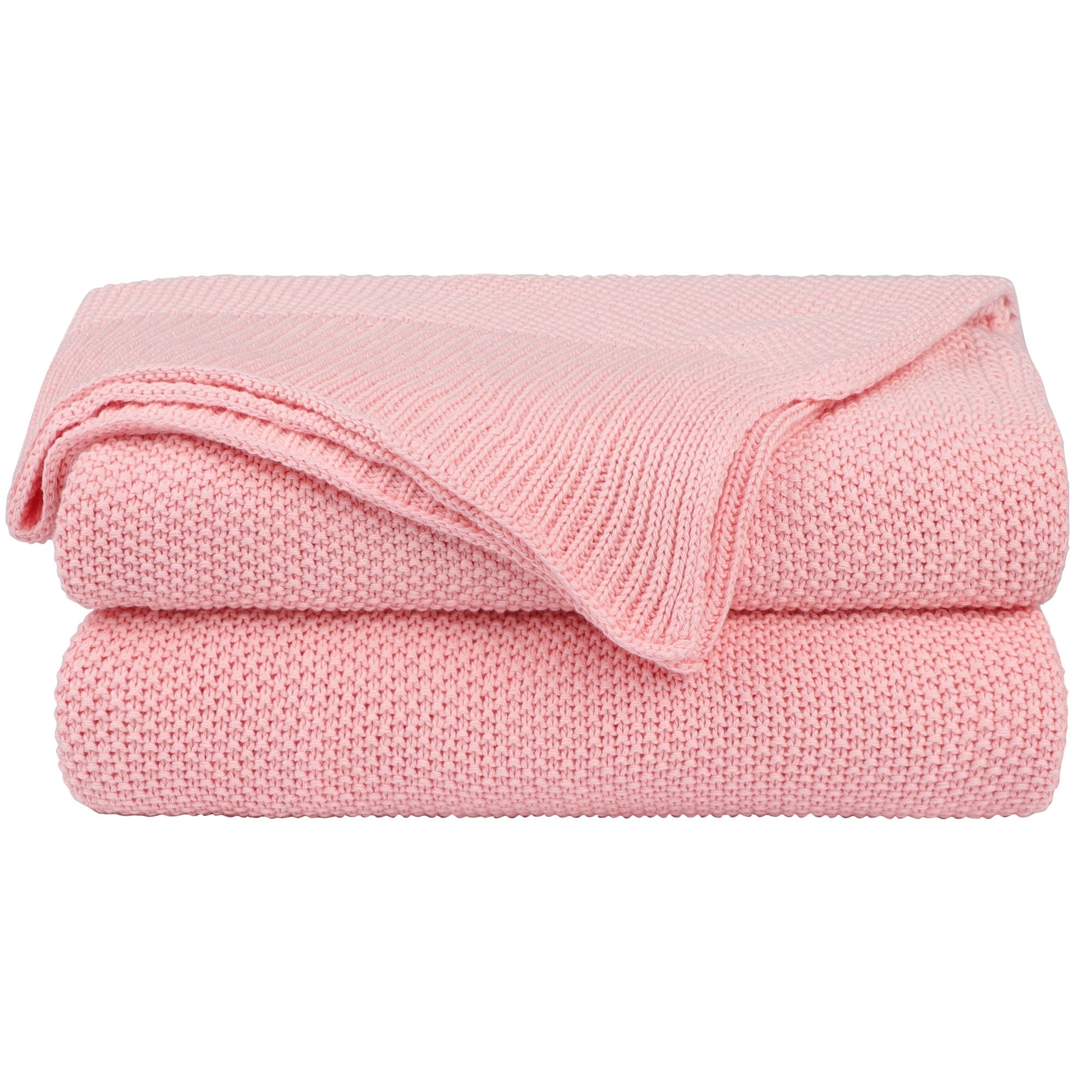 Decorative Knitted Pure Cotton Soft Cable Knit Throw Blanket Pink 50" x 70" - Luxury Knitted Decorative Throw Blanket with Fringes - Default Title