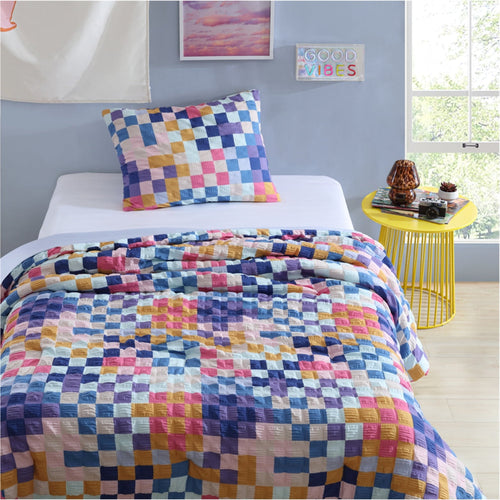 All-Season 2-Piece Textured Multi-Check Comforter Set, Twin/TwinXL - Hypoallergenic Ultra-Fluffy Quilt for Winter - Default Title