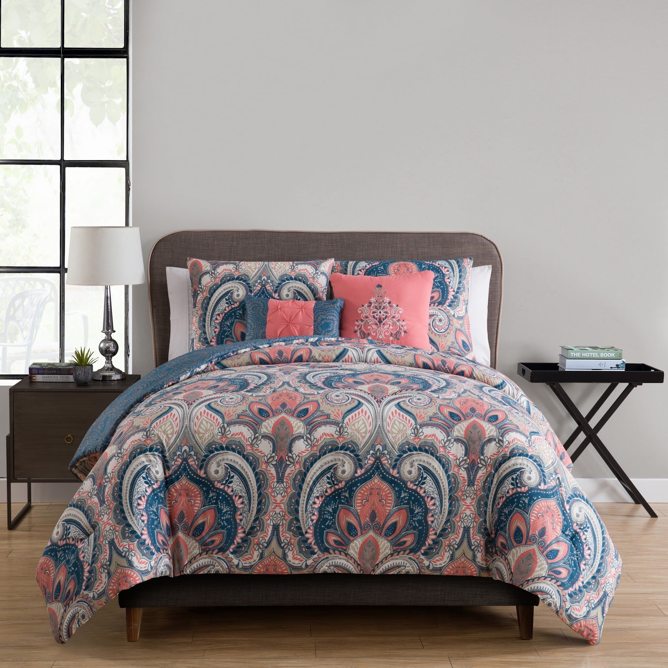 Fluffy Down Alternative Casa Real 5-Piece Coral Damask Reversible Comforter Set, King, Adult, Unisex - Cloud-Like Soft Lightweight Bed Comforter - Default Title