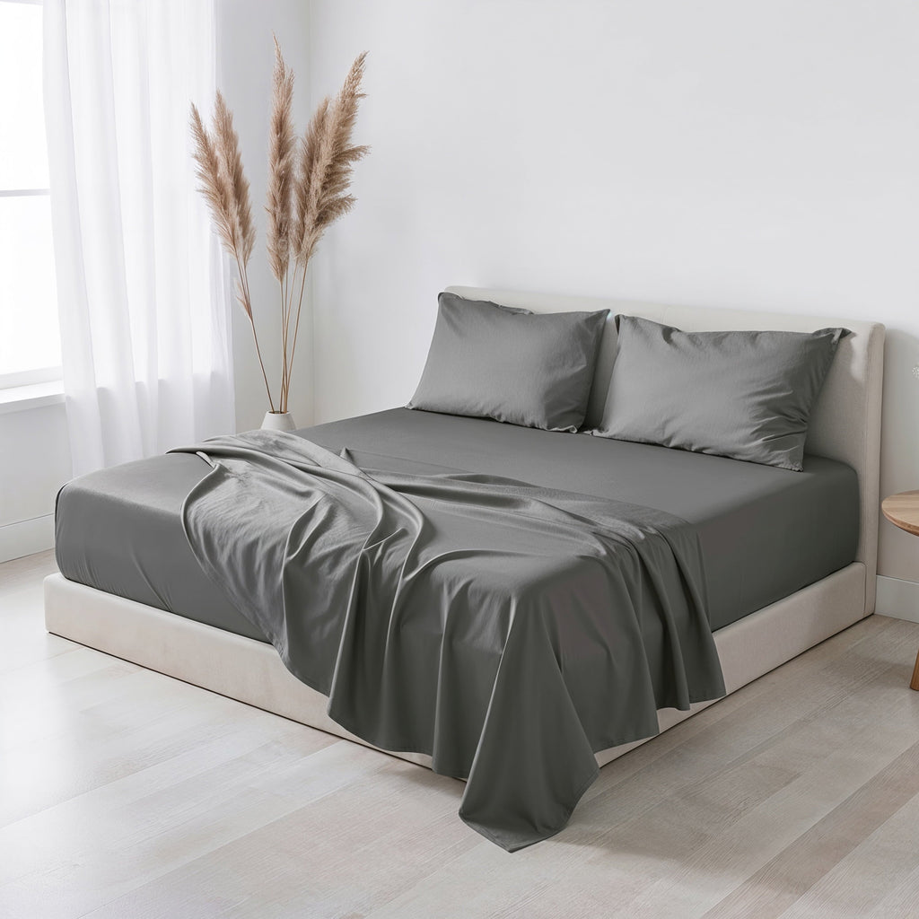 Premium Egyptian Cotton Virtu Bed Sheets Set, Deep Pocket Rayon Derived 4 Piece Queen Sheets sets, Gray - Premium Ultra-Soft Pillowcase Pair for Sleeping - Default Title