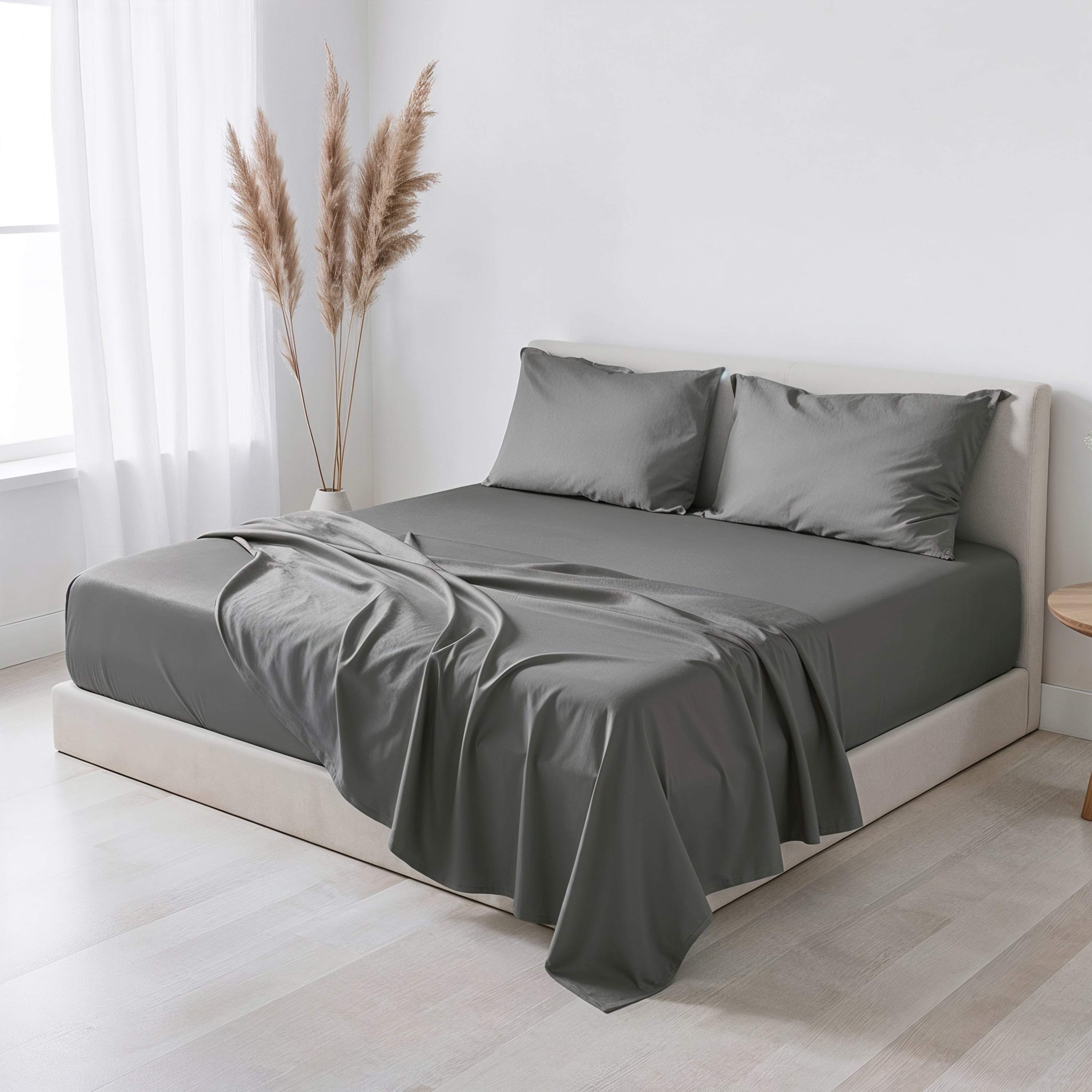 Premium Egyptian Cotton Virtu Bed Sheets Set, Deep Pocket Rayon Derived 4 Piece Queen Sheets sets, Gray - Premium Ultra-Soft Pillowcase Pair for Sleeping - Default Title