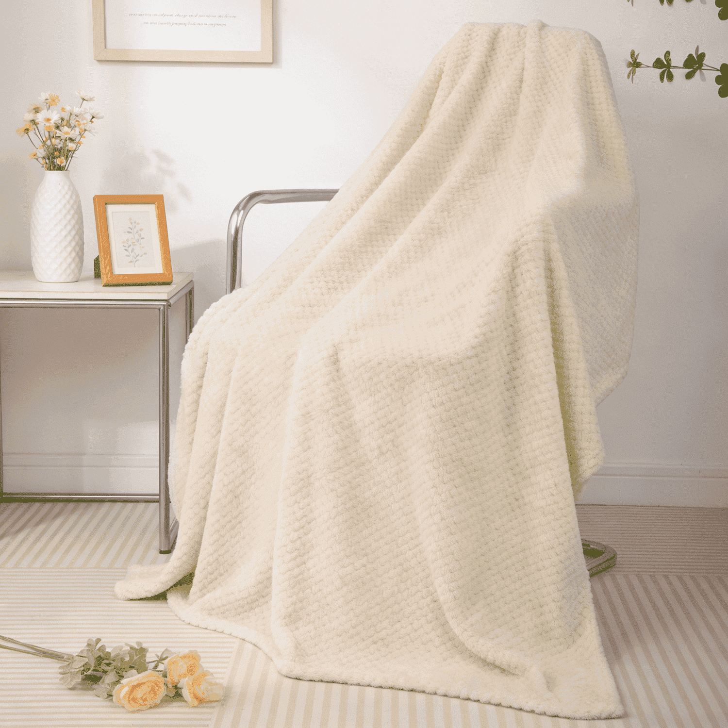 Super Soft Flannel Ultra Soft Throw Blanket, Warm Cozy Blankets for Couch Bed Chair, Breathable and Lightweight Blankets for All Seasons... - Luxury Knitted Decorative Throw Blanket with Fringes - Default Title