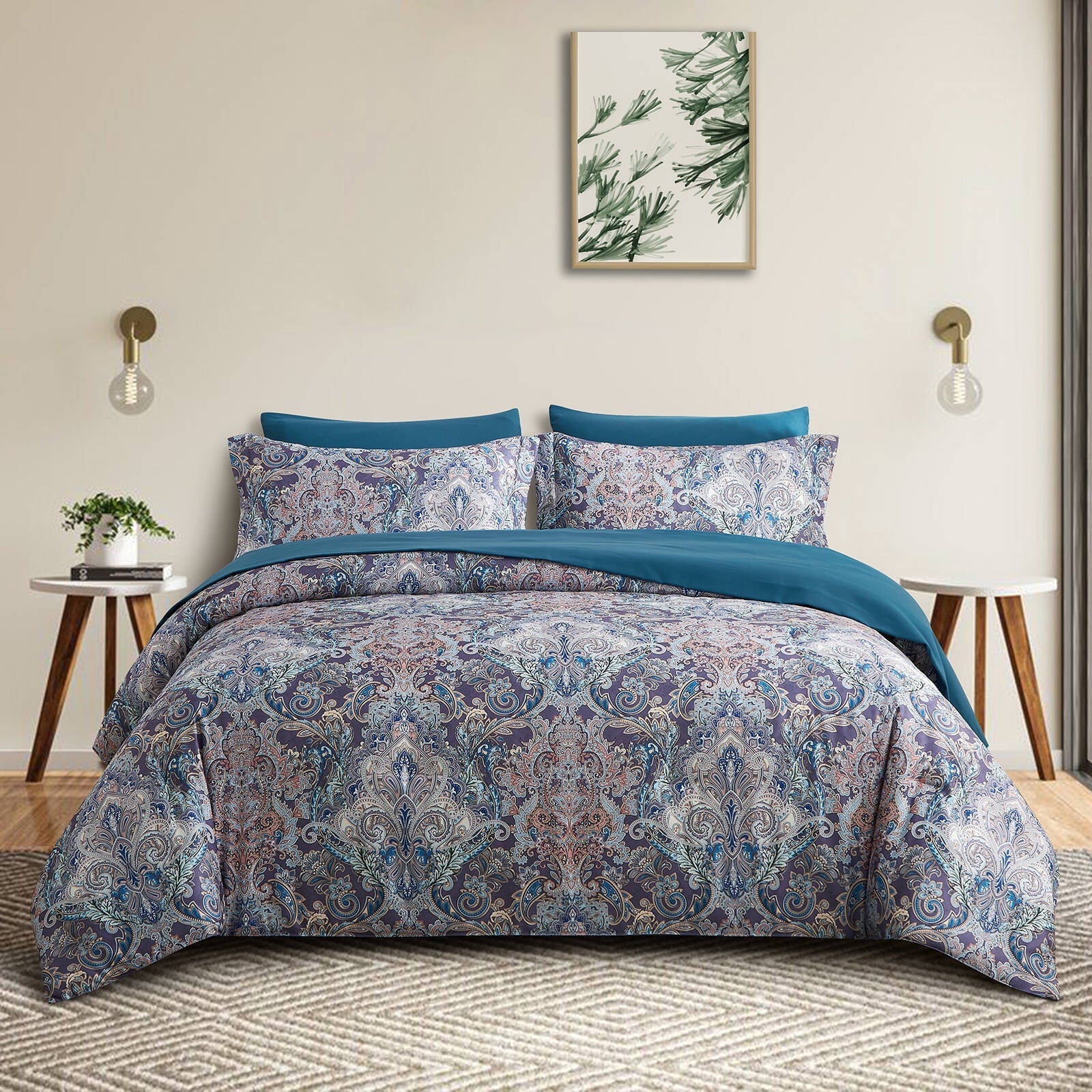 All-Season Boho Paisley Print Luxury Comforter Bed in a Bag Set Queen Size, Vintage Floral Medallions Microfiber Bedding Set - All-Season Down Alternative Comforter Insert - Default Title