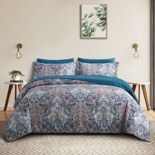 All-Season Boho Paisley Print Luxury Comforter Bed in a Bag Set Queen Size, Vintage Floral Medallions Microfiber Bedding Set - All-Season Down Alternative Comforter Insert - Default Title
